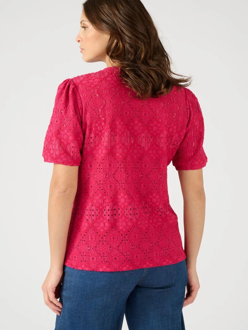 Tee shirt en maille ajourée effet dentelle   Damart   Rouge cerise