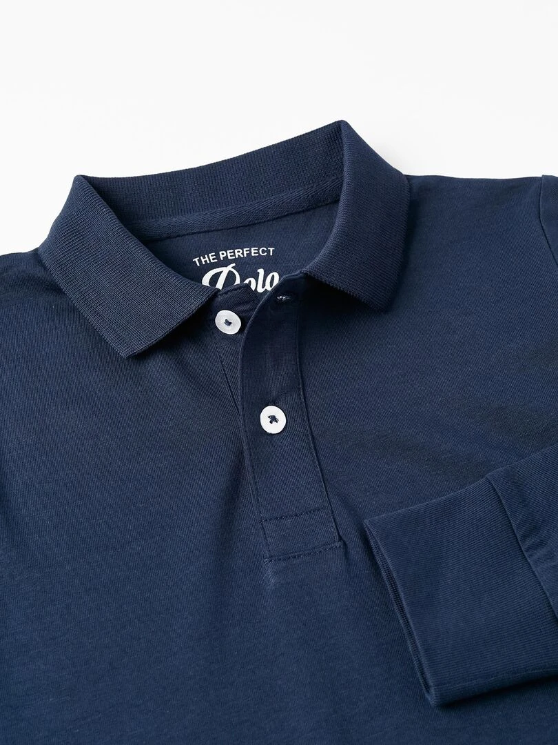 Polo à manches longues en coton pour garçon manches longues   Bleu foncé