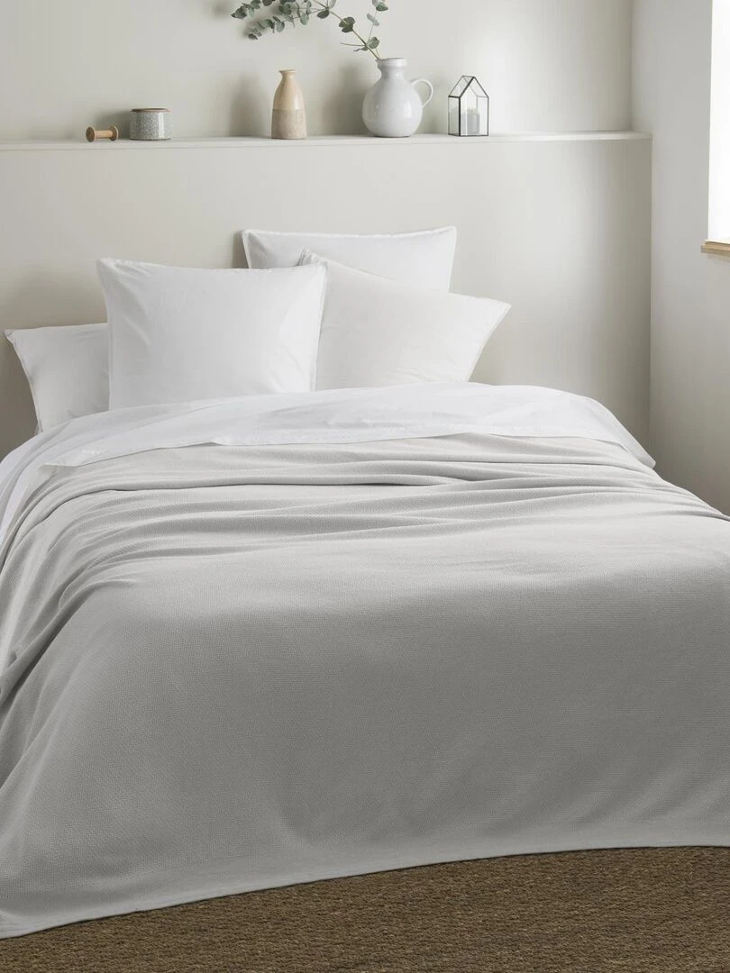 Couverture naturelle en 100% coton recyclé Gris perle