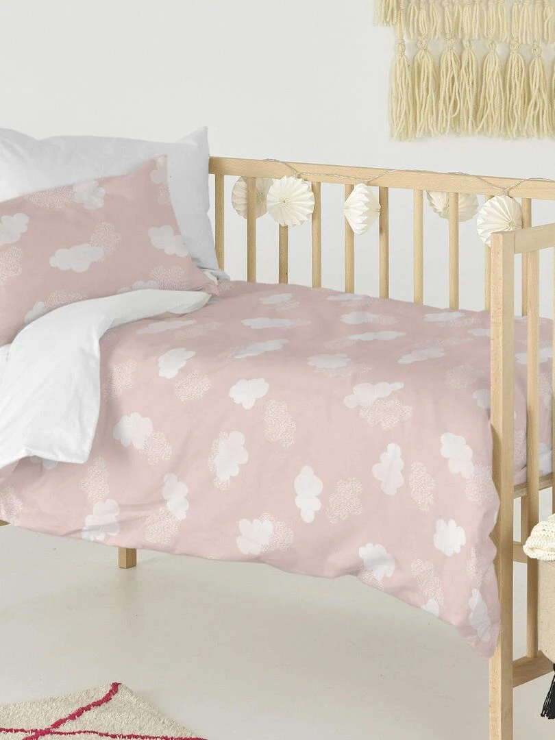 Parure housse de couette 2 pièces Clouds "Happyfriday"   Rose