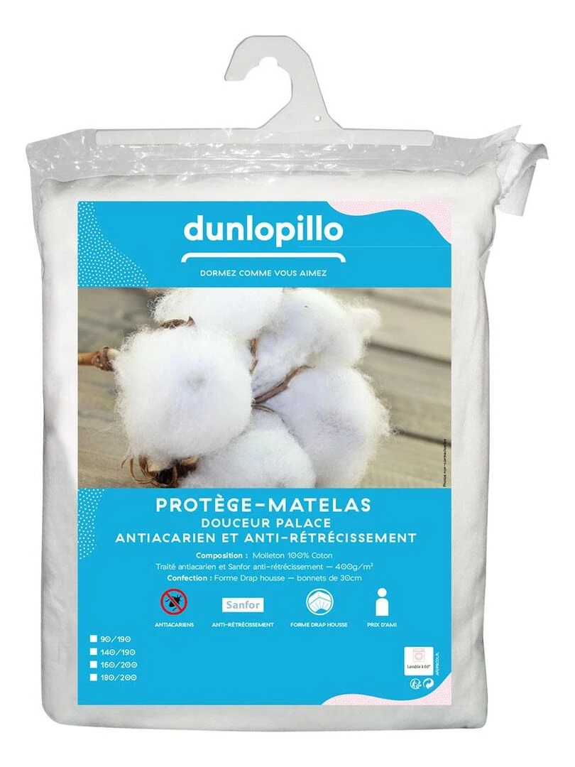 DUNLOPILLO   Protège Matelas Douceur Palace   Blanc