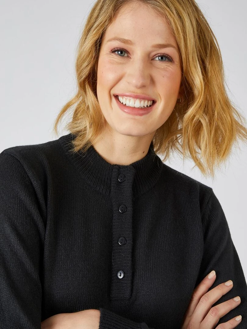 Pull col montant boutonné Damart Noir