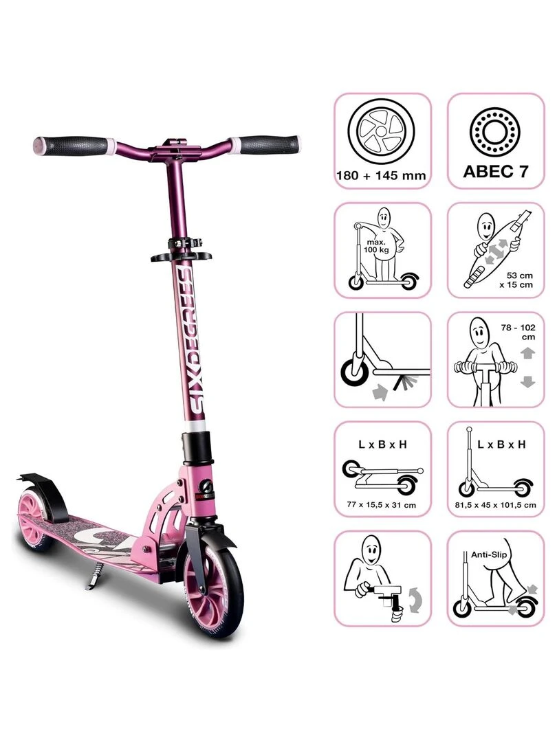 Six Degrees Trottinette junior   180/145 mm   hauteur réglable   Rose