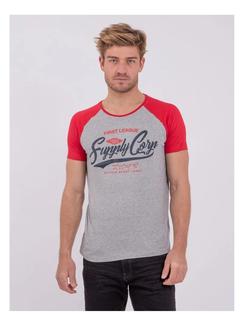 T shirt col rond pur coton NECHIN Rouge