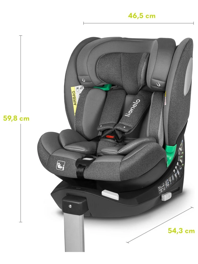 Siège auto bébé évolutif LIONELO Braam iSize   Groupe 0/1/2/3   360° ISOFIX   Gris   Gris
