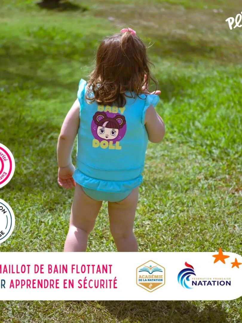 Maillot de Bain Bb Doll Enfant avec Flotteurs Accessoire de Natation Fille Bleu turquoise