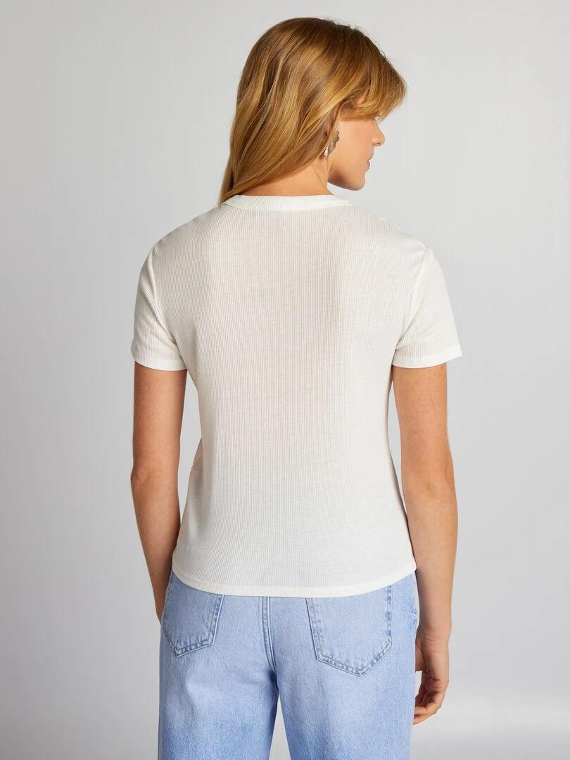 Tee shirt en maille côtelé   blanc