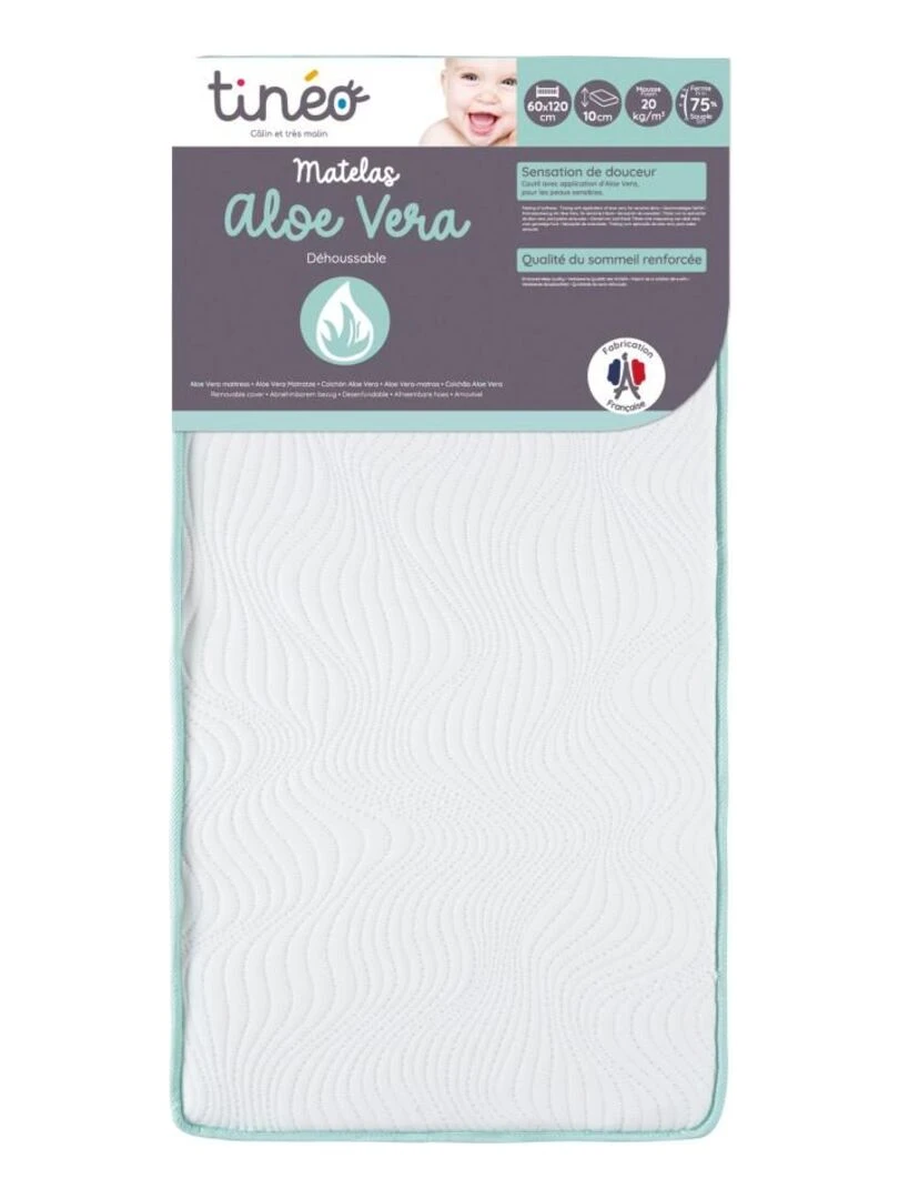 Matelas bébé Aloe vera 60 cm x 120 cm x 10 cm Blanc