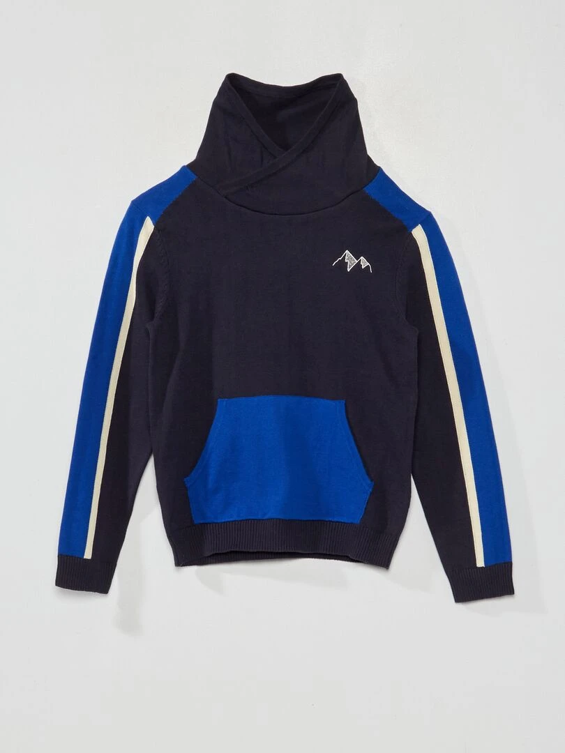 Pull en maille légère avec poche kangourou Bleu