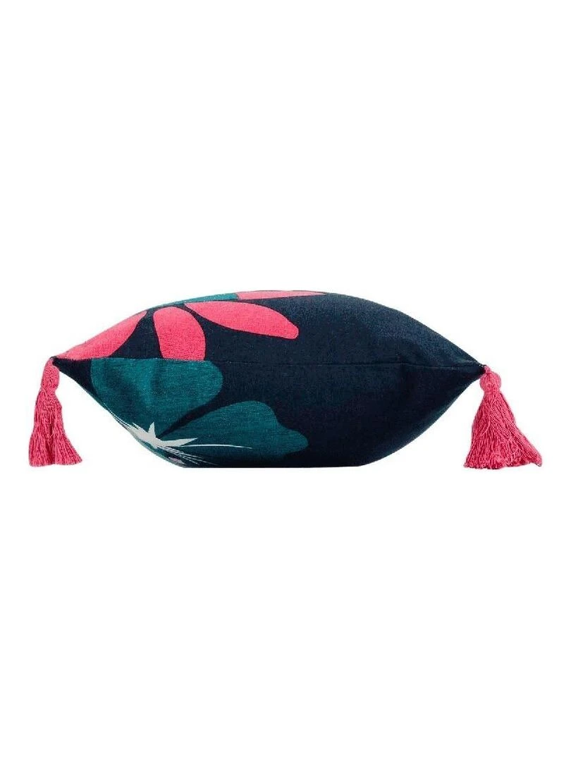 Coussin pompons 30x50 Hawai coton Bleu