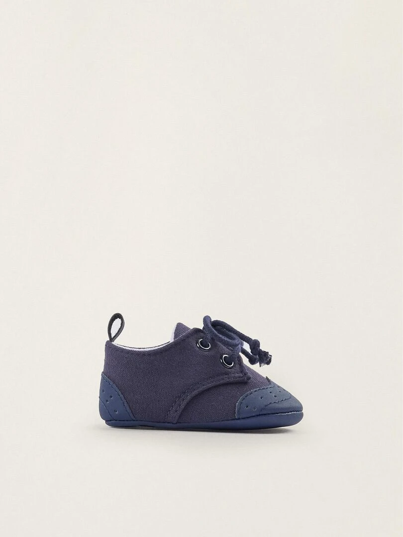 Chaussures en tissu et cuir pour nouveau né  ATLANTIC COMPANY   Bleu foncé