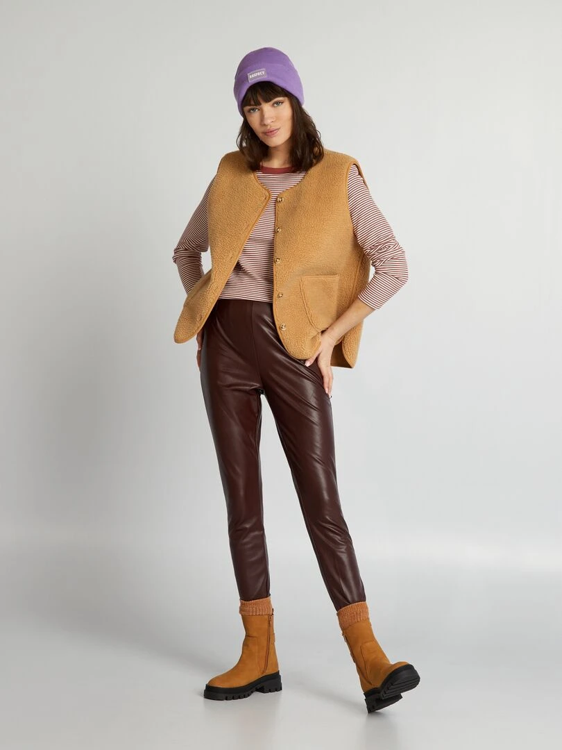 Legging en simili taille haute Bordeaux