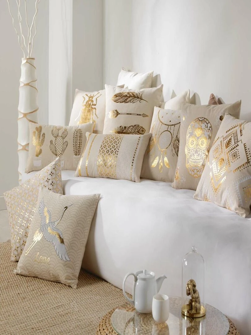 Coussin Azelie d'or   Beige