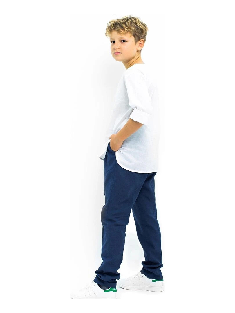 Pantalon de Costume Garçon  Lin  Marine  AMBROISE   'LA FAUTE A VOLTAIRE'   Bleu marine