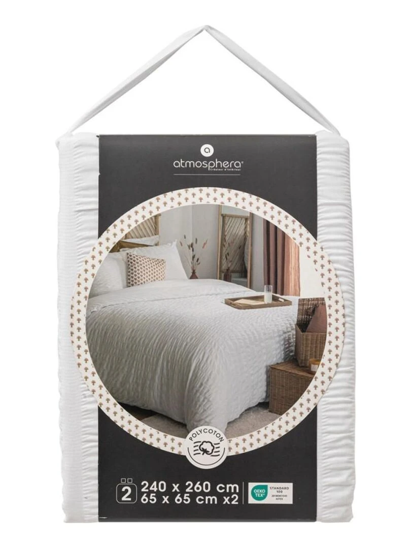Housse de couette  Seersuck + taie(s) polycoton   Blanc