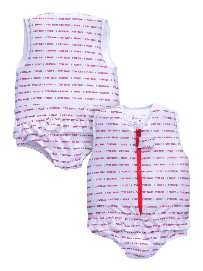 Maillot de Bain Butterfly Enfant avec Flotteurs   Accessoire de Natation Fille   Blanc Rouge
