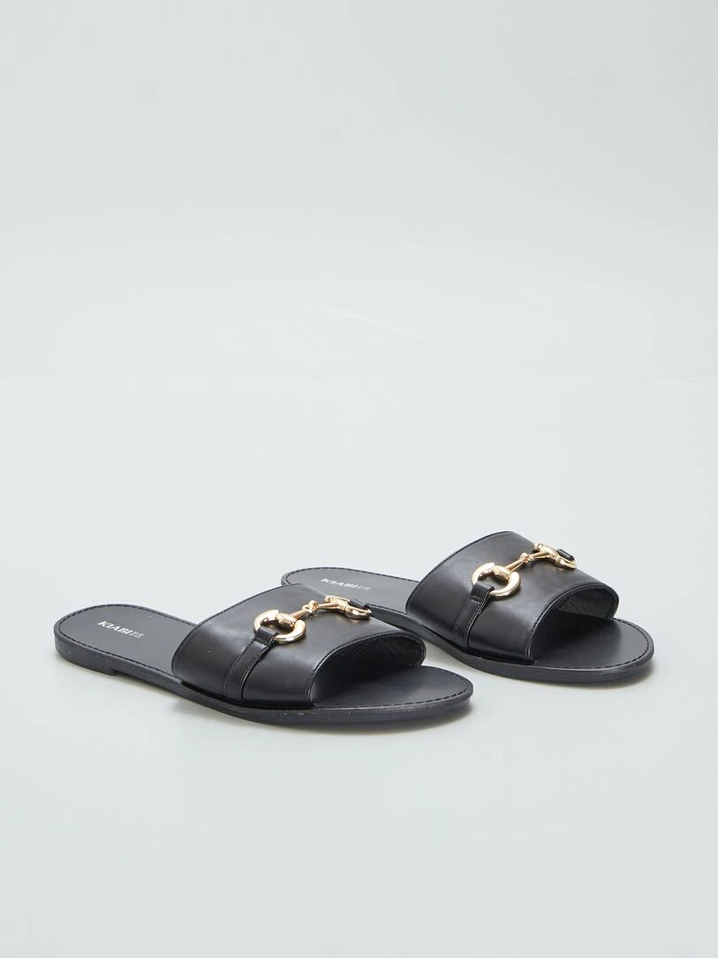 Mules plates avec boucle dorée Noir