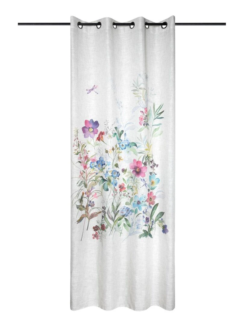 Rideau fleuri Effet lin Blanc