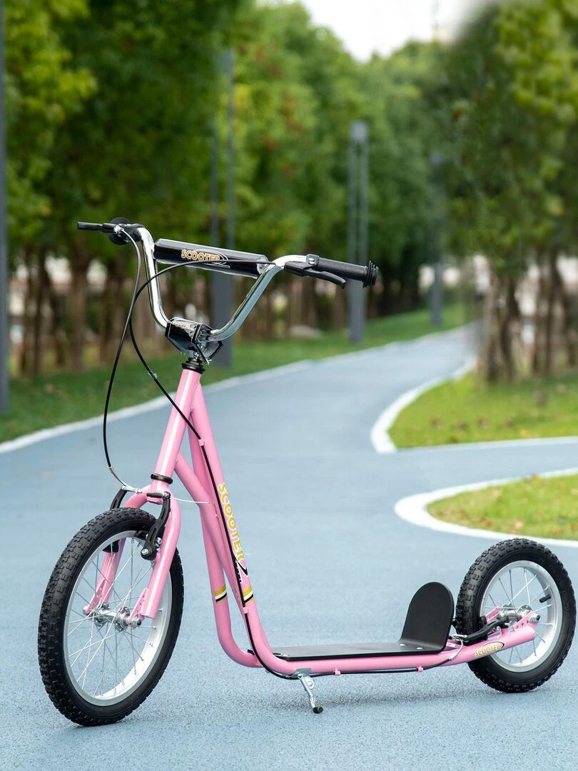 Trottinette patinette enfant guidon réglable freins béquille acier   Rose