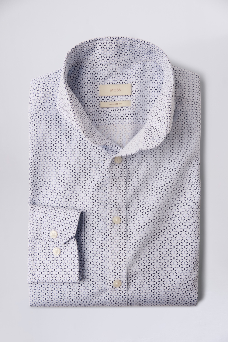 Tailored Fit Blue Printed Non-Iron Shirt   Buy Online at Moss