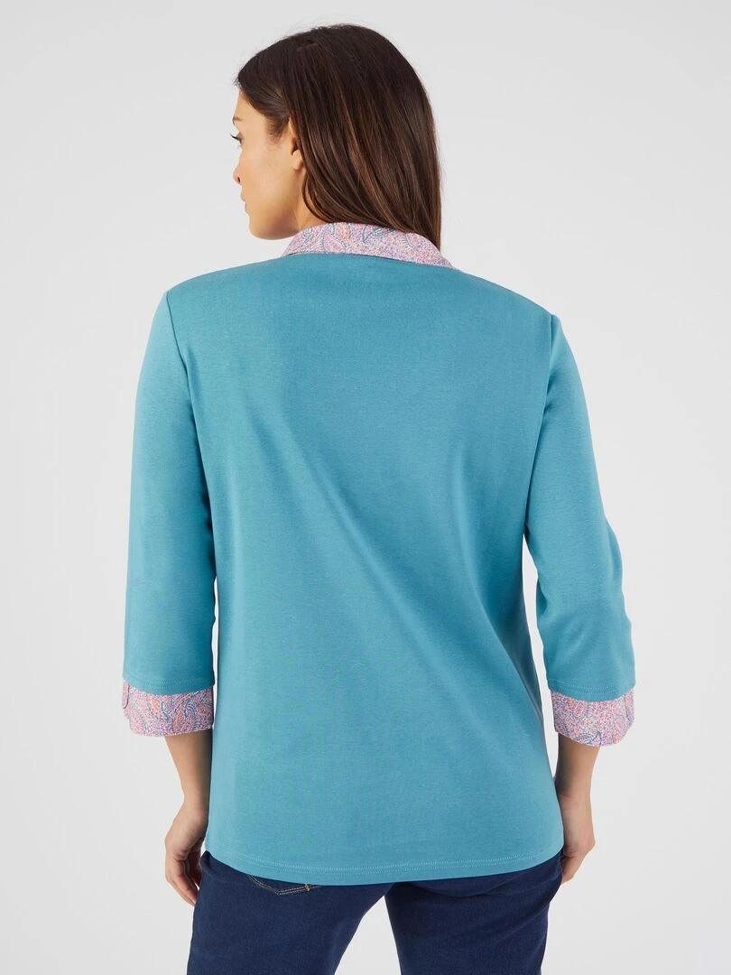 Tee shirt effet 2 en 1 coton biologique   Damart   Bleu canard