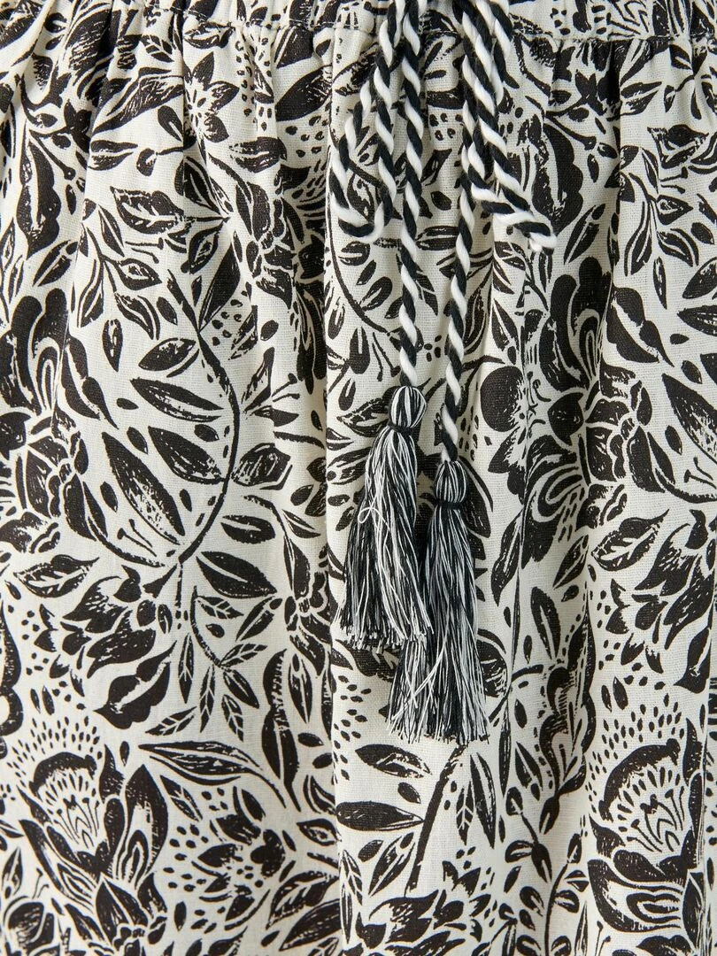 Jupon volanté mélange lin   Damart   Noir Blanc