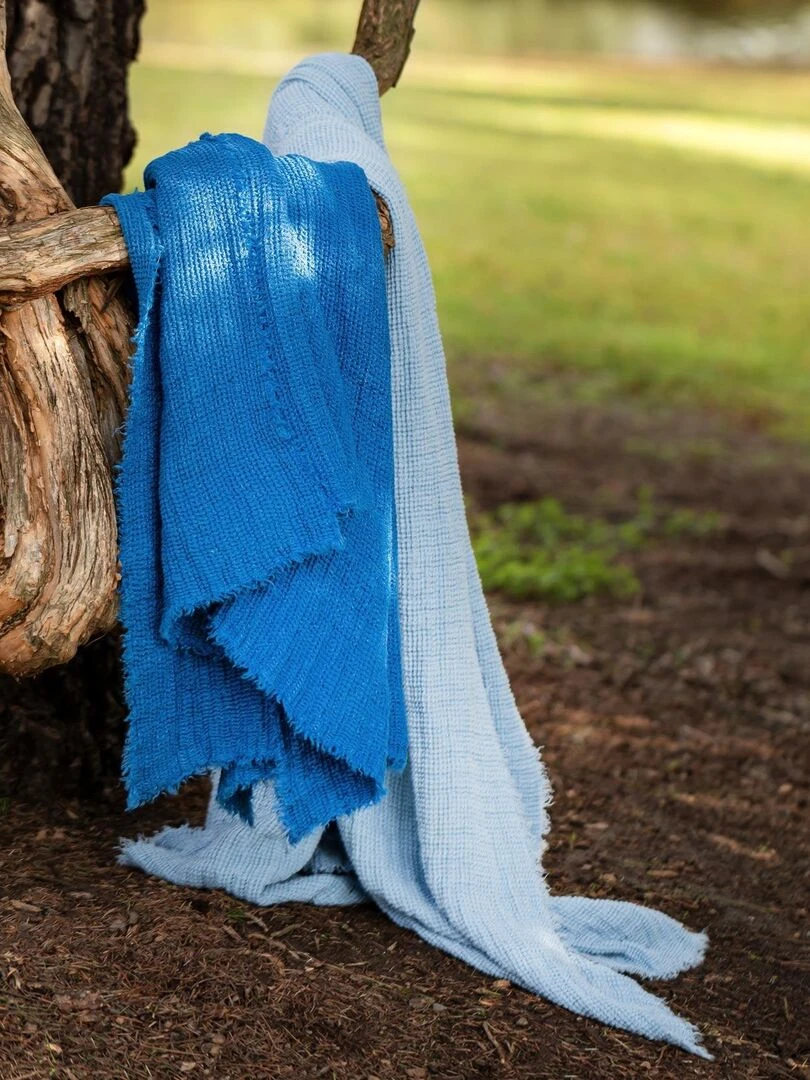 Plaid en 100% lin Jade   Bleu