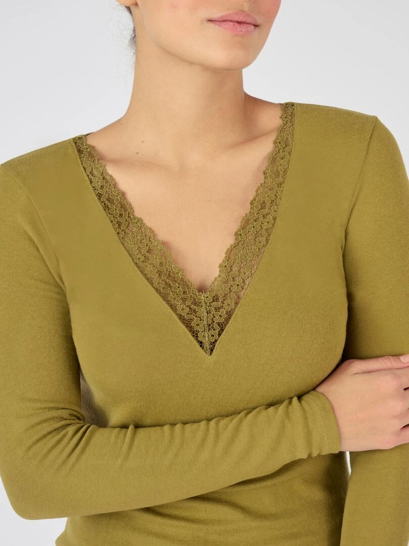 T shirt dentelle manches longues Thermolactyl Sensitive   Damart   Bronze