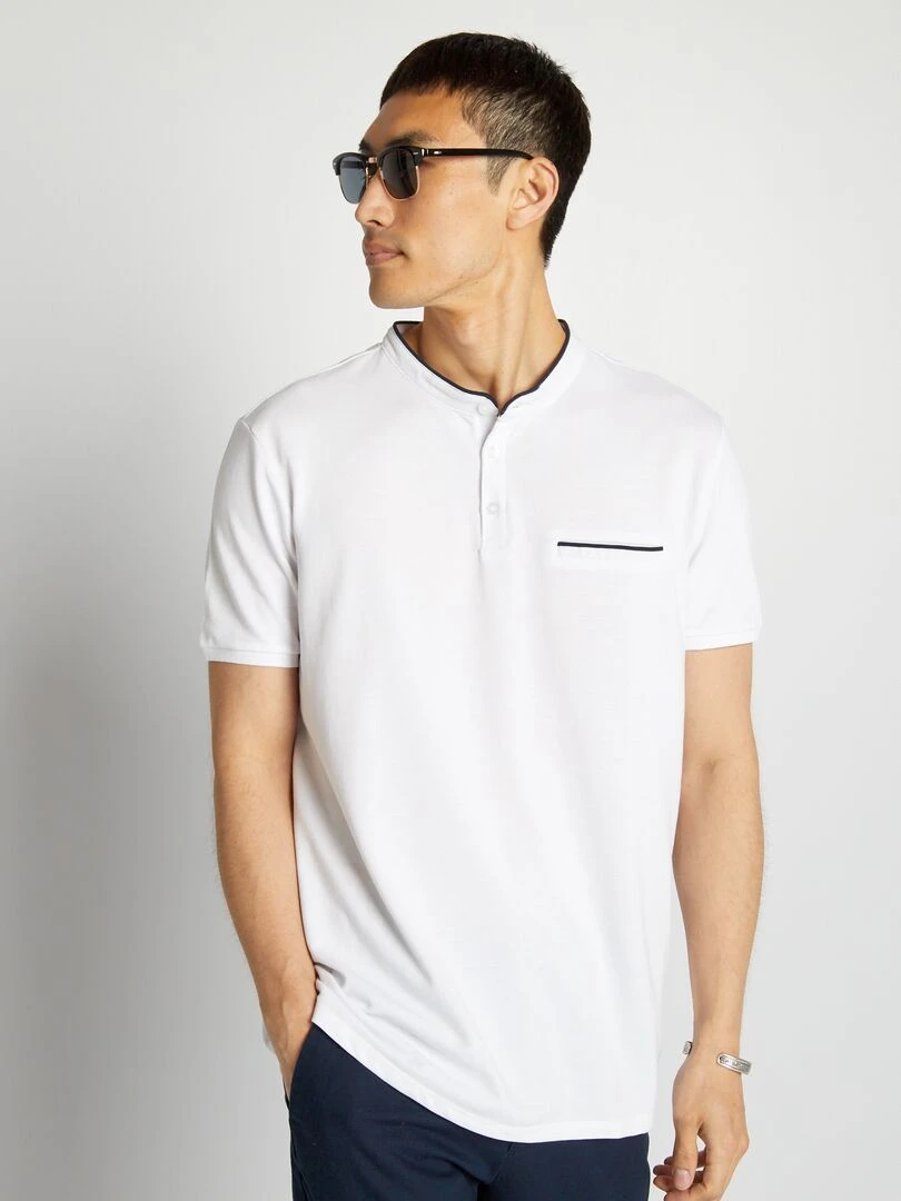 Polo à col mao en piqué de coton   Blanc