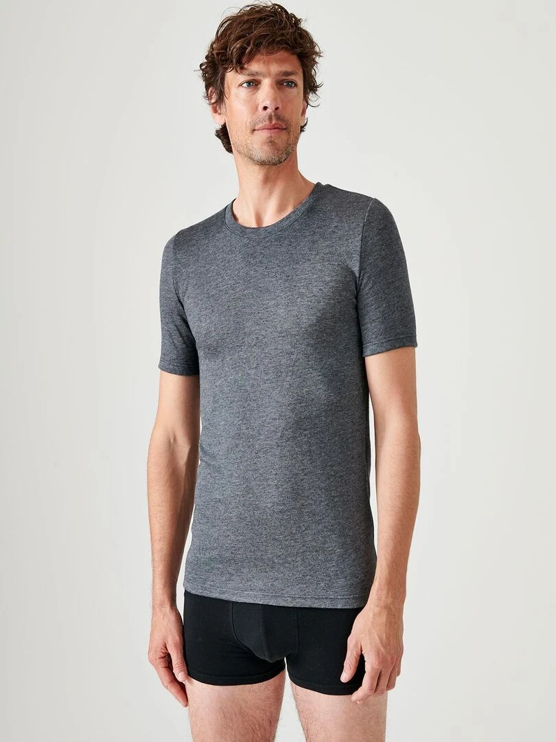 T shirt double face col rond Thermolactyl Damart Gris