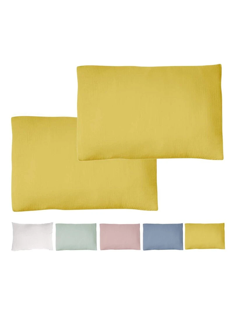 Taie d'oreiller (Lot de 2) double gaze de coton 'Le Lit de Mon Bébé' Moutarde