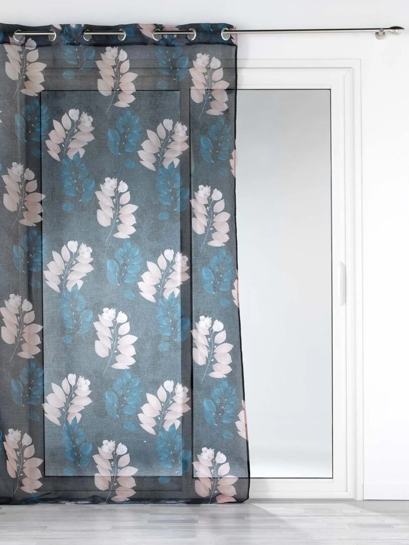 Voilage sablé imprimé feuillages   Bleu