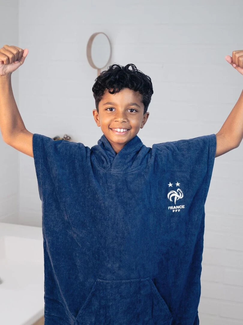 Poncho de bain Enfant 100% Coton  FFF LOGO   Bleu marine