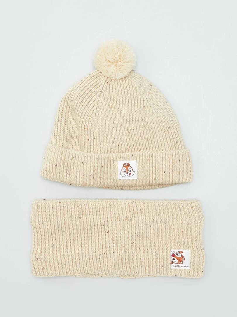 Ensemble bonnet + snood chaud Beige