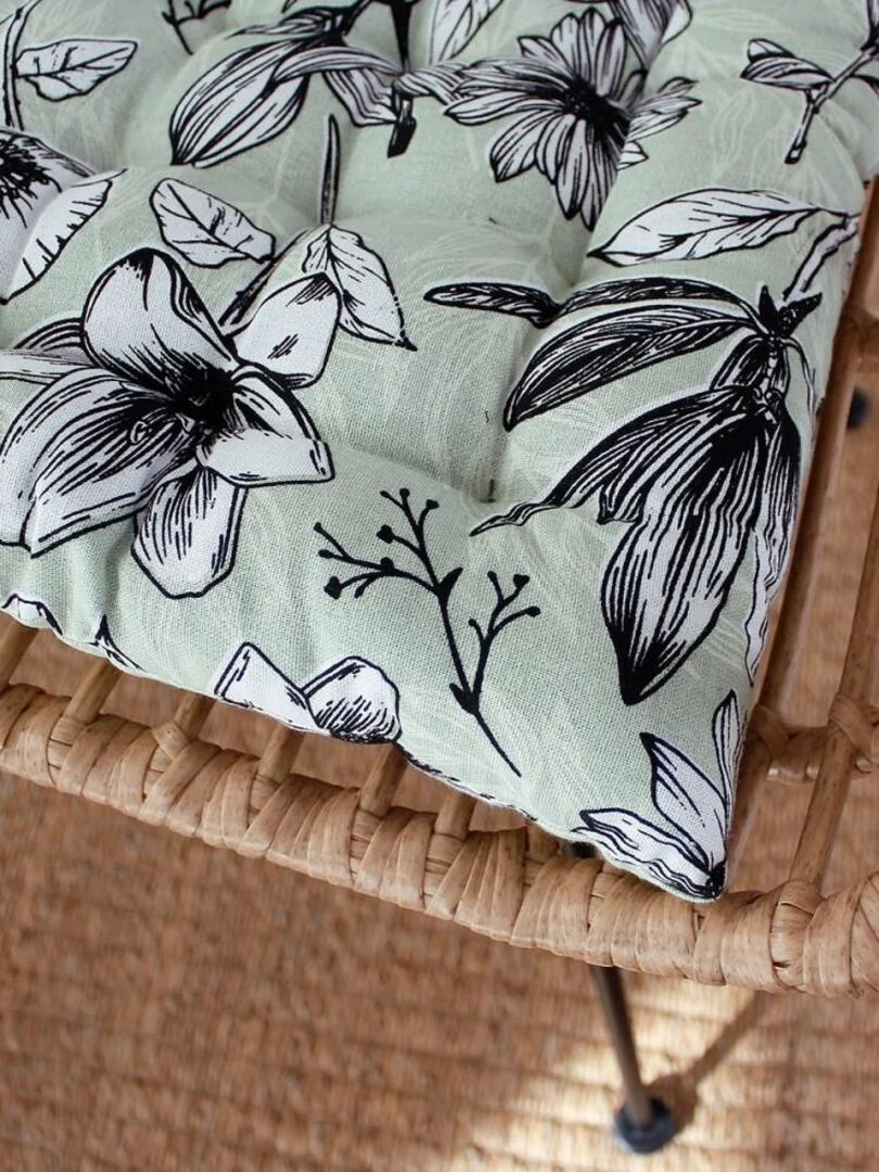 Lot de 4 galettes de chaise piquées 38x38 Lily vert sauge coton   Vert