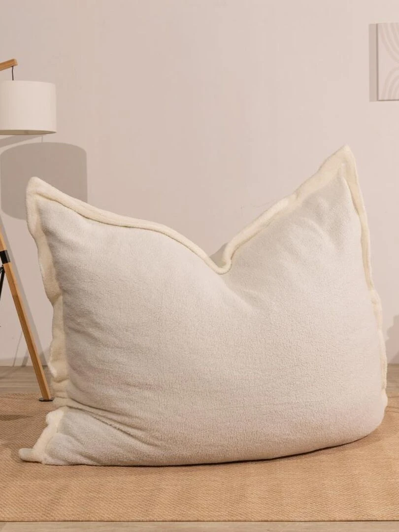 Pouf Bouclette Sherpa Doux et Déhoussable Bananair Blanc cassé