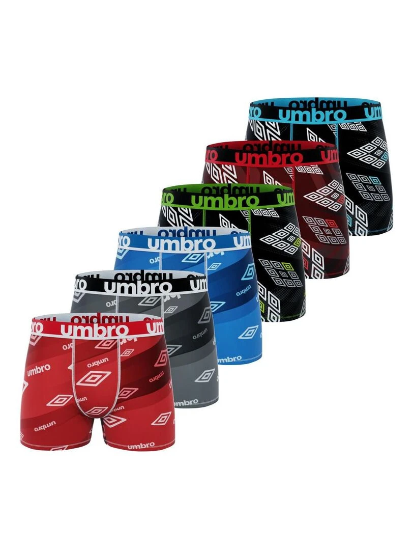 Lot 6 boxers homme Sublim logo Umbro Noir