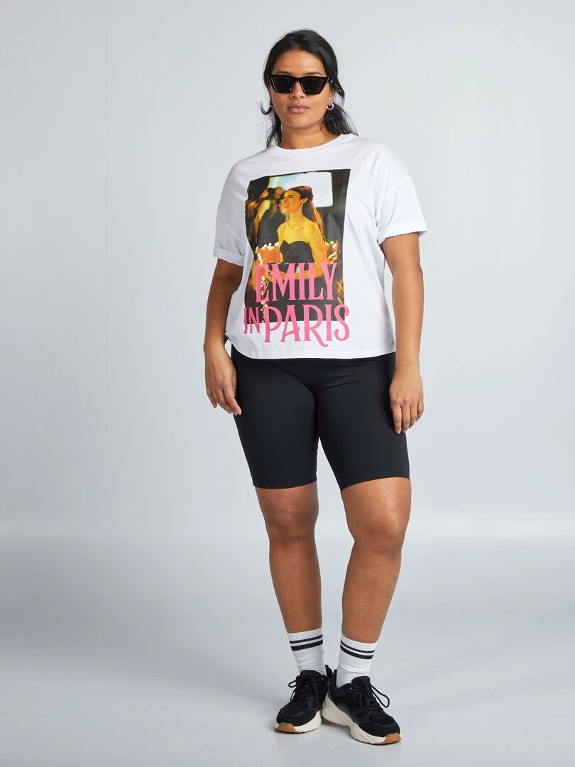 Tee shirt 'Emily in Paris' à col rond blanc