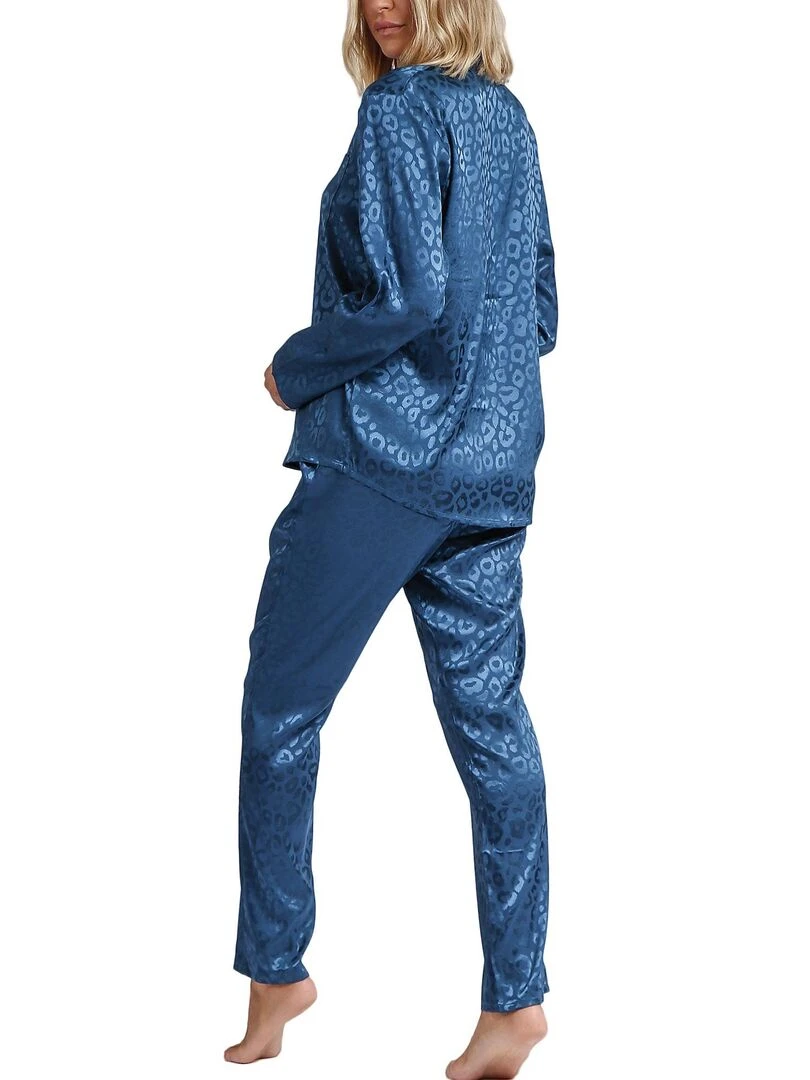 Pyjama pantalon chemise Satin Leopard Bleu