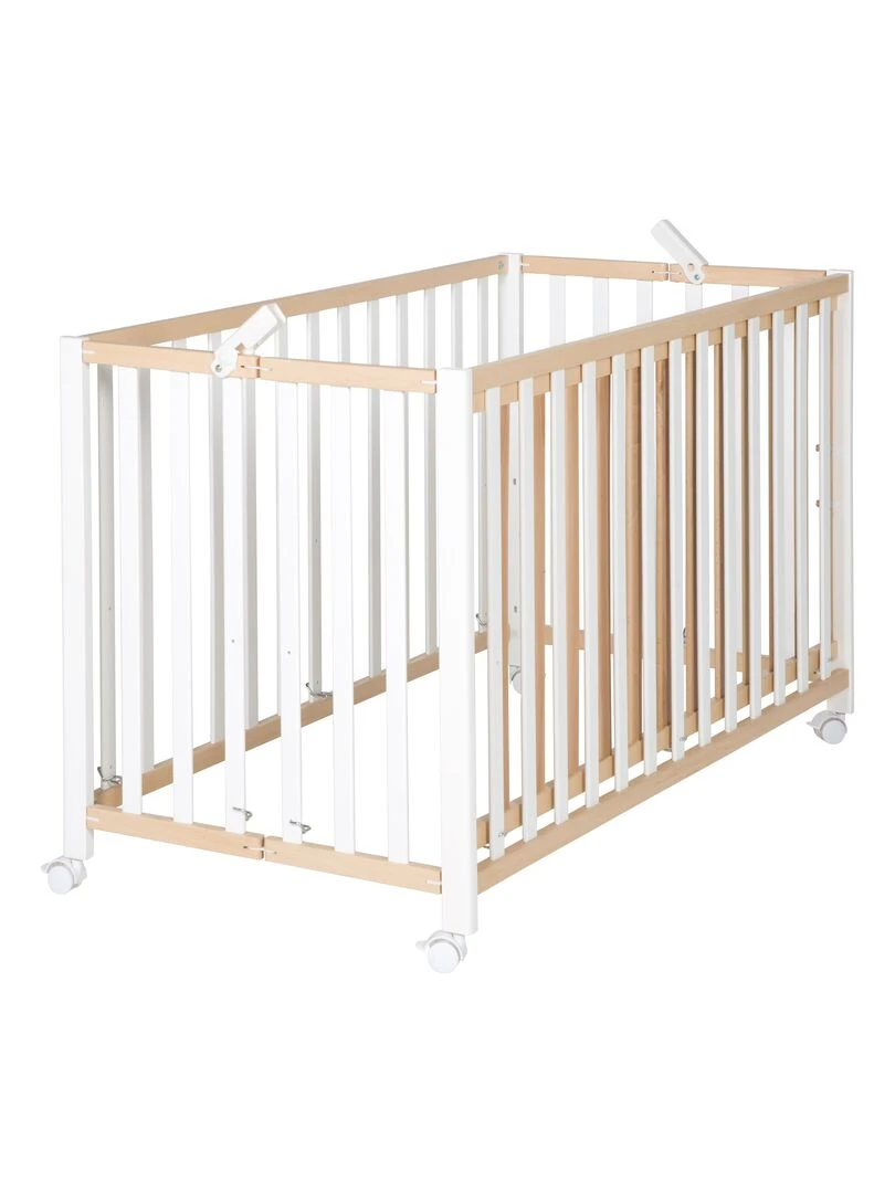ROBA Lit pliable "Fold Up" 60x120 Réglable en hauteur Blanc/Bois naturel Blanc Beige