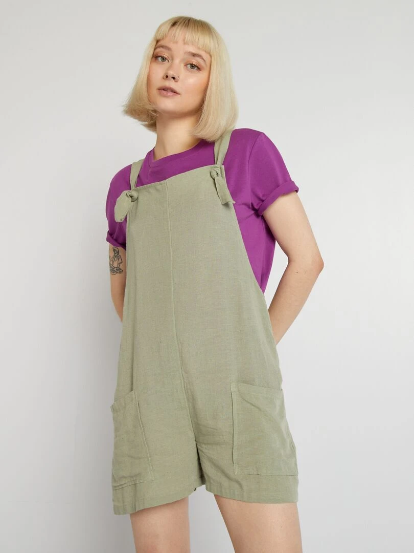 Combishort en lin Vert