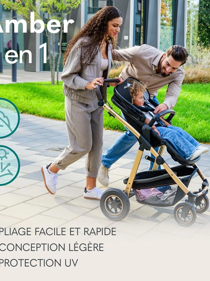 LIONELO Amber Poussette bébé 3en1 Jusqu'à 22Kg Nacelle Cosy Siège auto Accessoires iSize Gris foncé