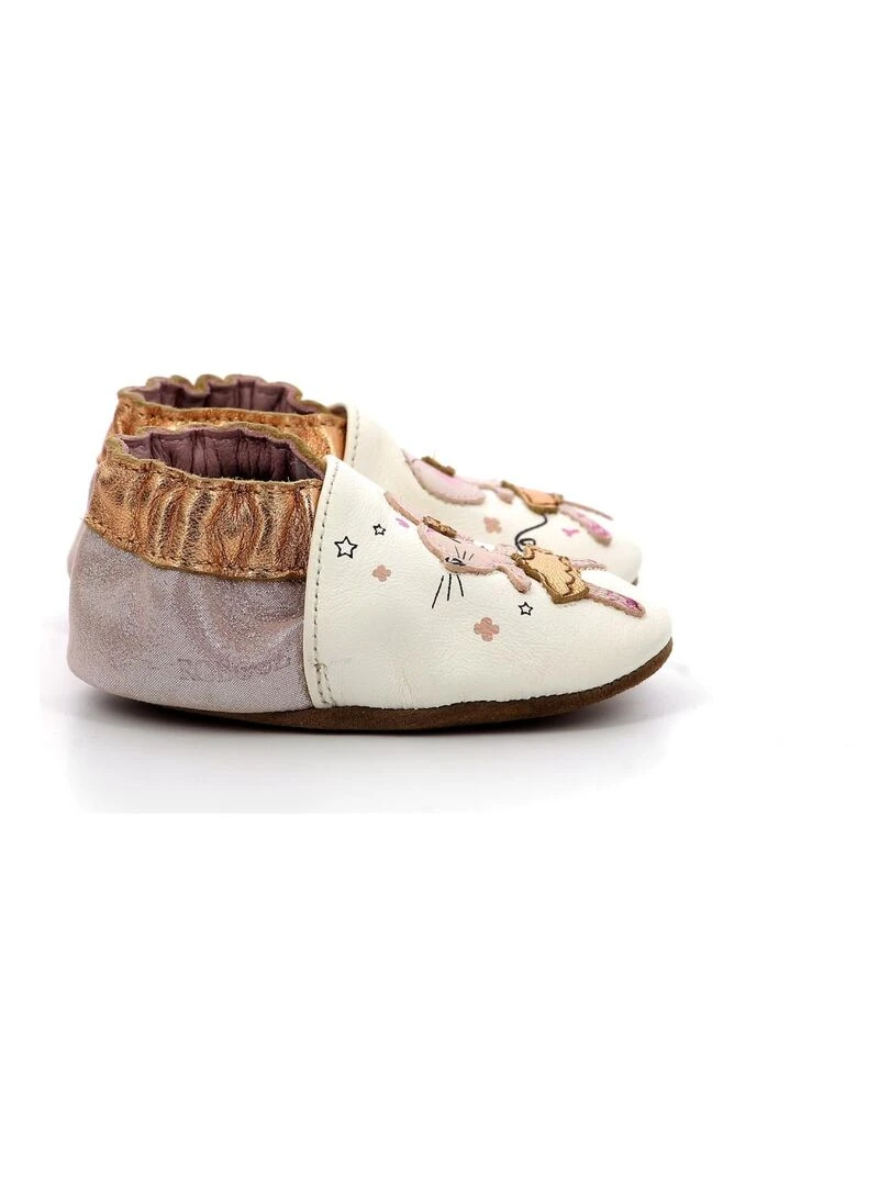 Coffret Chausson Cuir Bebe Robeez Dancing Mouse Blanc