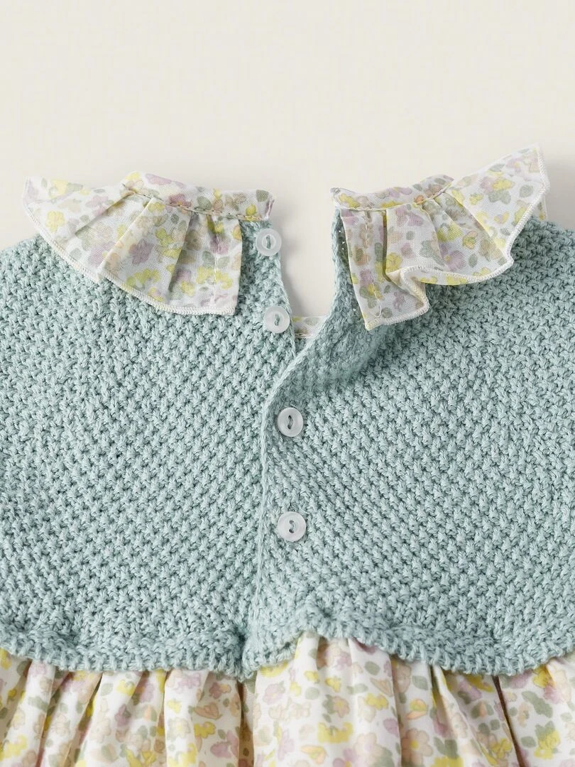 Robe Combinée Florale pour Nouveau Née manches courtes   Blanc