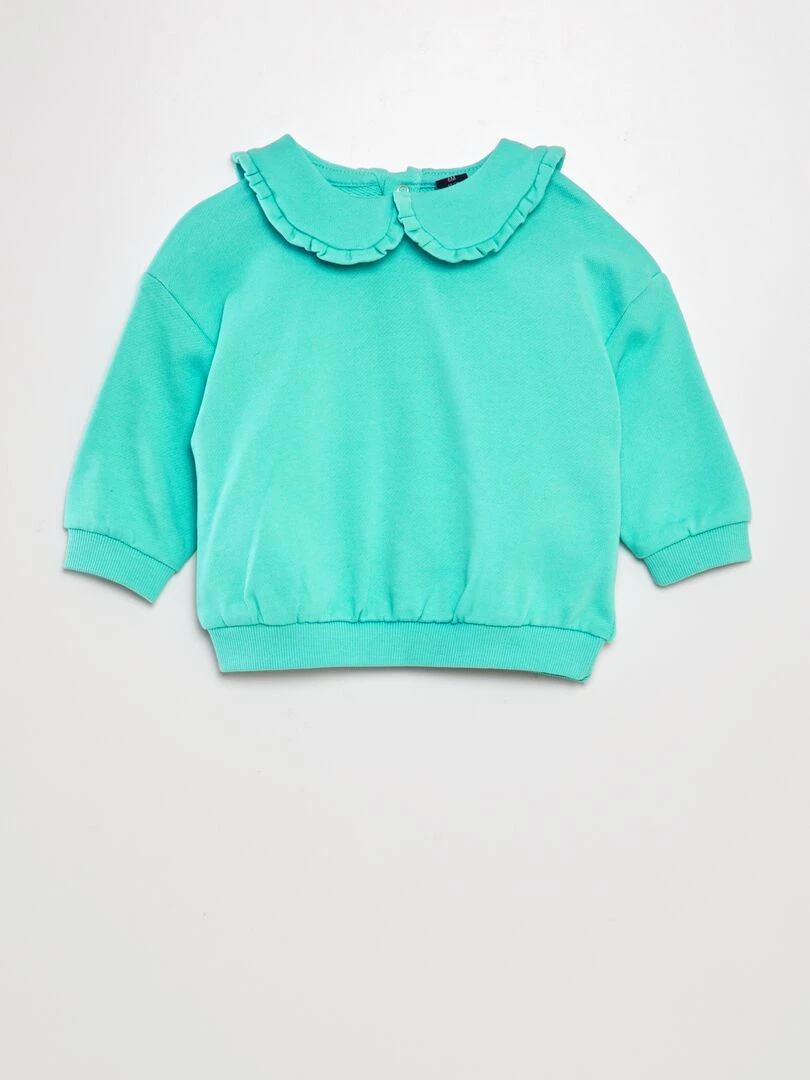 Sweat en coton à col claudine Bleu