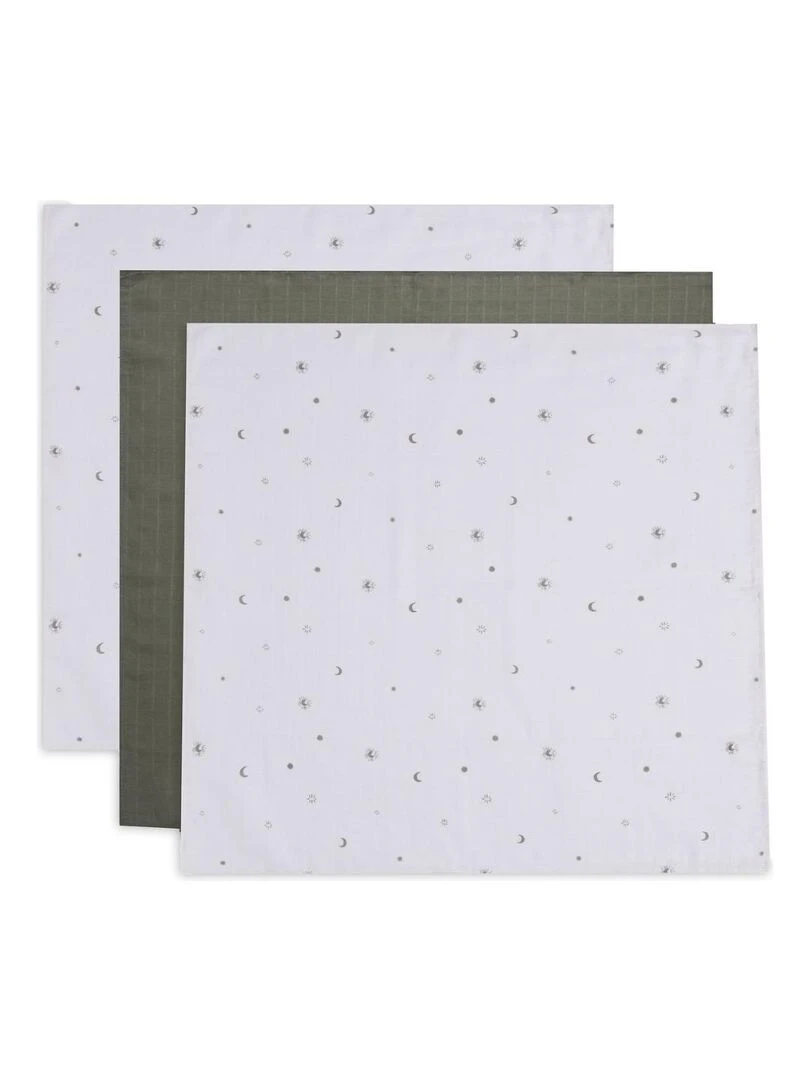 Lot De 3 Langes En Coton Stargaze Leaf Green (70 X 70 Cm) Blanc Kaki