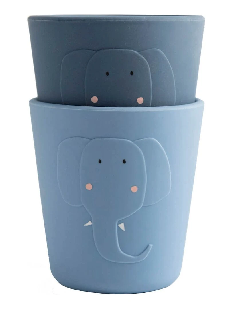 Lot de 2 gobelets en silicone Mrs Elephant Bleu