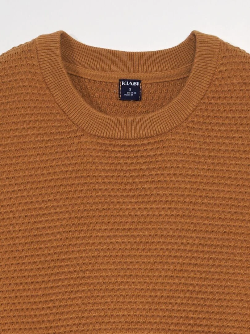 Pull maille tricot point de riz   Marron