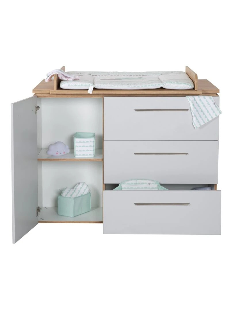 ROBA Commode à Langer "Tobi" avec Plan Amovible   Fermeture Progressive   Gris clair/Chêne doré   Gris clair