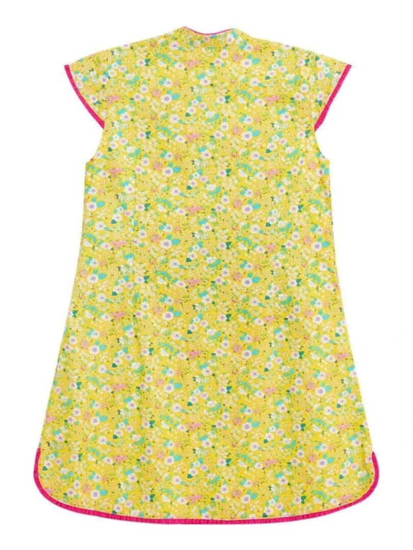Robe Chinoise Fille  Jaune Fleurie Rose  Col Mao  ANNAM   La Faute à Voltaire   Jaune